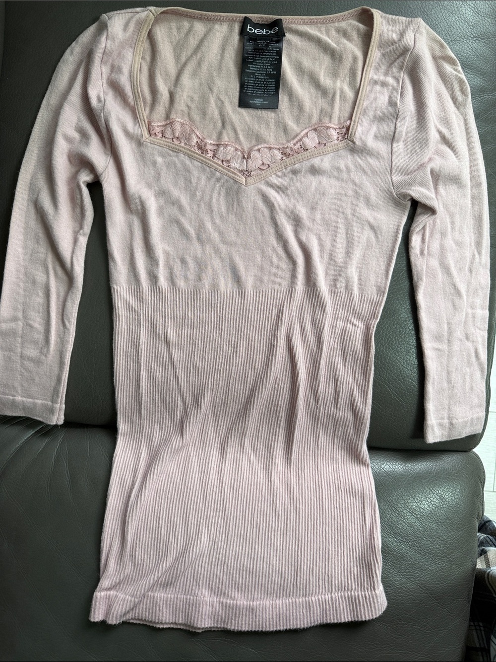 bebe Light Pink Lace-Trim Sleep Top